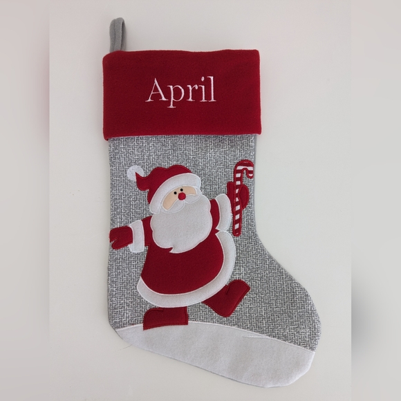 Monogram APRIL Personalized Christmas Stocking Custom Santa Candy Cane - Picture 7 of 7